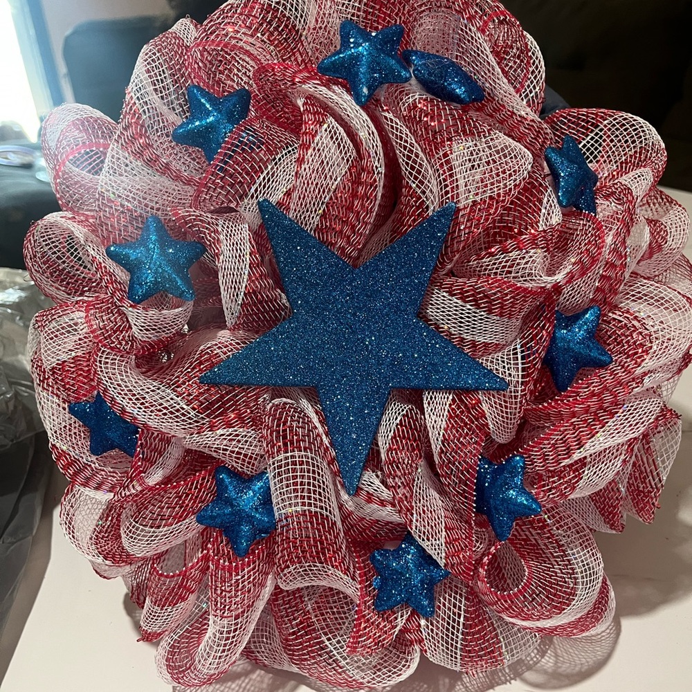 10 inch red, white and blue wreath. Will consider offers